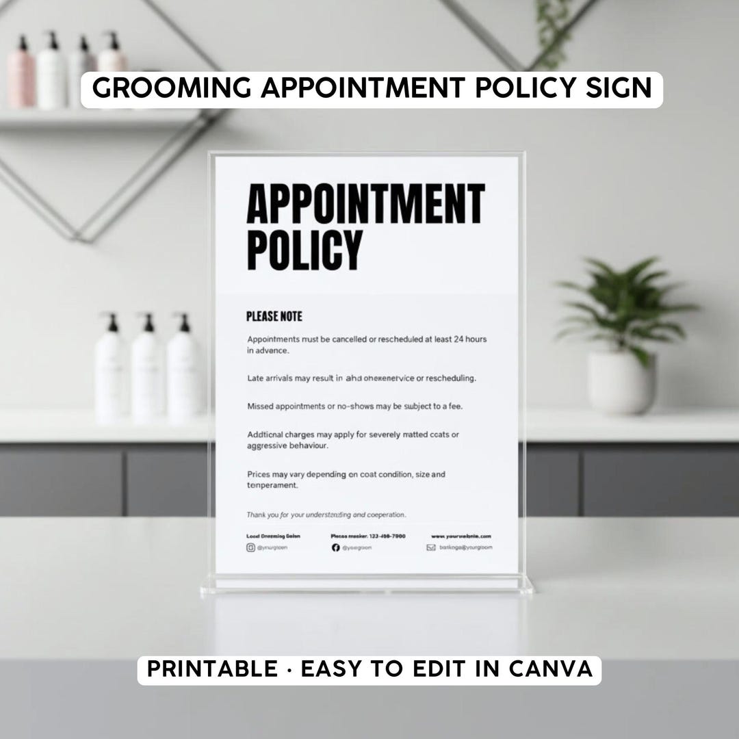 Grooming Appointment Policy Sign, Printable Salon Rules Poster ...