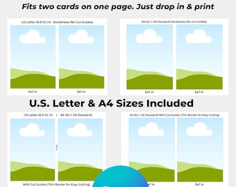 Printable Card Template for 5x7 Cards, Canva Print Template, Two Cards Per Page, US Letter & A4, Instant Download