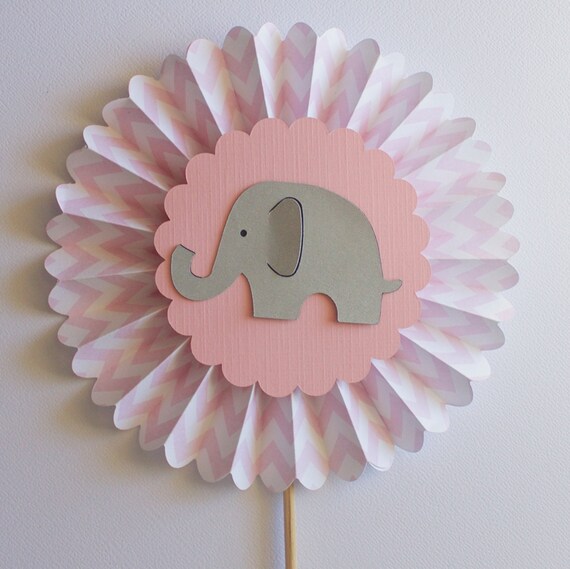 Elephant Baby Shower Centerpiece Pick Girl Cake Topper Decorations Pink And Gray Chevron