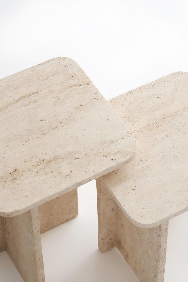 Set of 2 Nesting Side Tables – Travertine-look Accent Furniture - Etsy