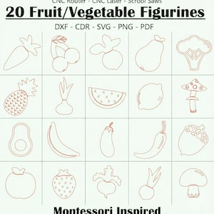 20 Fruit Vegetable Silhouette Cutout Bundle Figurines DXF, SVG | Cnc, Laser Cut & Scroll Saw Ready| Kids Wood Toys | Montessori