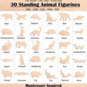 30 Animal Figurines Silhouette Cutout DXF | CNC, Laser Cut & Scroll Saw Ready| Kids Wood Toys | Montessori