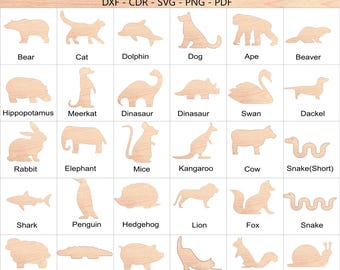 30 Tierfiguren Silhouette Cutout DXF | CNC, Laser Cut & Dekupiersäge Bereit | Kinder Holzspielzeug | Montessori
