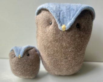 Up-cycled Wool Owl Family Plush Set of Two