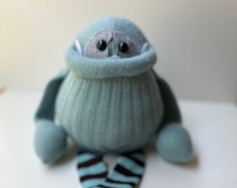 Smug Monster- one of a kind plush sculpt upcycled toy