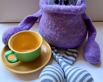 Smug Monster- one of a kind plush sculpt upcycled toy