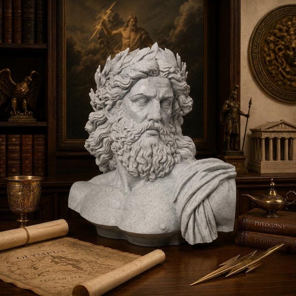 Zeus 3D Bust - Museum Quality Greek God Statue - King of Olympus Decor - Father Gift - Mythology Home Sculpture - Realistic Marble Finish