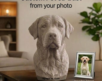 Custom Pet Bust from Photo - Personalized Dog Statue - 3D Cat Portrait Sculpture - Pet Loss Memorial Gift - Realistic Marble Finish Art