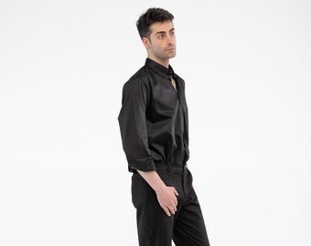 Organic Cotton Black Shirt – Men’s Regular Fit Button Down – Modern Minimalist Sustainable Clothing