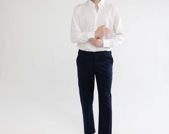 Organic Cotton Navy Pants – Men’s Tapered Fit Trousers – Sustainable Smart Casual Minimalist Clothing