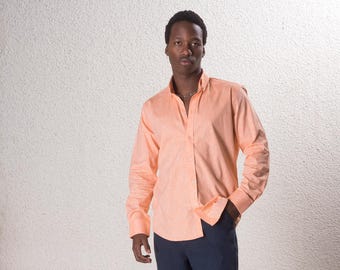 Men’s Orange Linen Cotton Shirt – Lightweight Summer Shirt – Breathable Resort & Coastal Minimalist Menswear