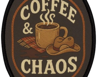 Coffee & Chaos patch | Iron-On Patch, Coffee Lover Badge