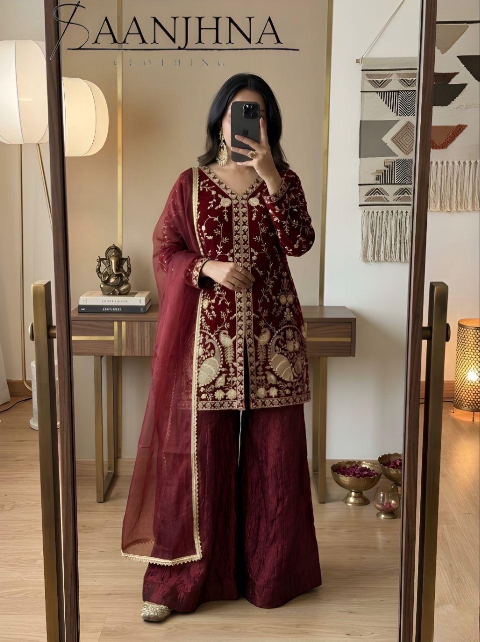 open lace back dress Maroon Embroidered Pakistani Lawn Suit
