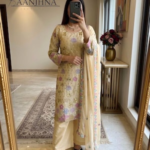 Designer White Heavy Chanderi Embroidered With Sequence Work Salwar kameez with Dupatta, PartyWear Dress, Ethnic Suit 3pc,White Wedding