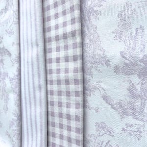 Lavender Fat Quarter Bundle Gingham Ticking Striped French Toile Cotton Fabric Soft Color Patterned Textile Set for Patchwork Home DIY Gift