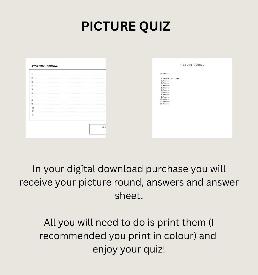 Children's Cartoon Pictures (PDF Digital Download) Printable Pub Quiz