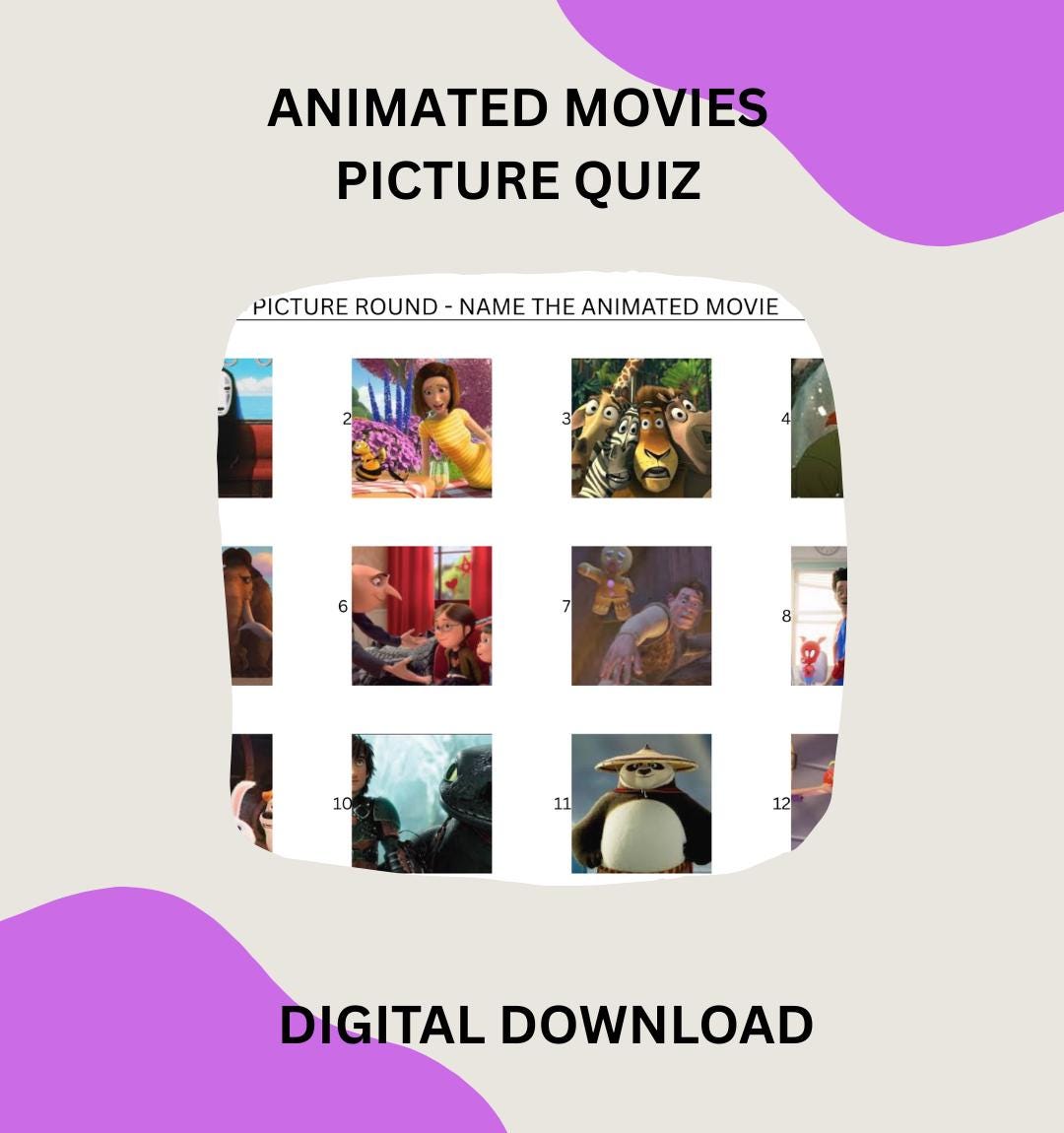 Animated Movies Pictures (PDF Digital Download) Printable Pub Quiz With ...