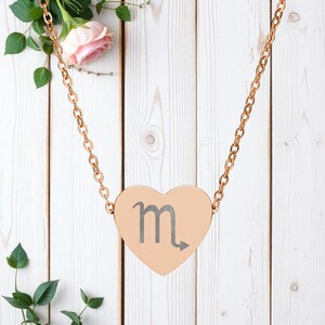 Zodiac, Necklace, Scorpio, Heart Engraved, Horoscope, Astrology, Zodiac Sign