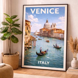 Venice Lagoon - Italy - Captial city - travel - poster - print - vintage - Gondolas - art - gift - Europe - Flowers - river - Italian - gift