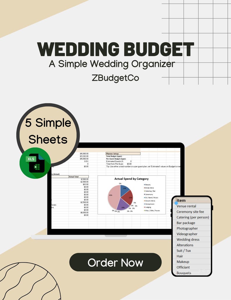 Budget Display Luxury Wedding Budget Spreadsheet for 2026 + 2027 Brides | Excel ...