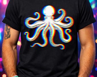 Trippy T-shirt met EDM-octopus | Psychedelische ravekunst