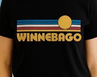 Retro Sunset Winnebago T-shirt Vintage Lake Camper Stripes
