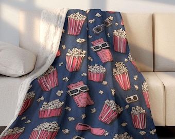 Filmabend Popcorn Sherpa Fleece-Decke, Kino-Liebhaber Gemütliche Minky werfen, Film-Enthusiast-Geschenk-Decke, Familie Film gucken kuscheln Plüsch