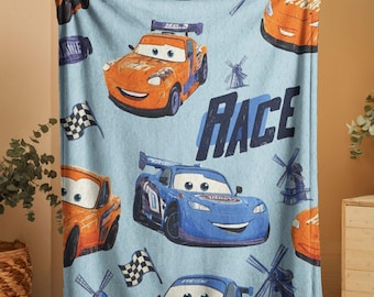 Manta de felpa de terciopelo con temática de coche de carreras, manta de minky para niños, regalo de cumpleaños para niños, manta polar con temática de vehículos, decoración para habitación infantil