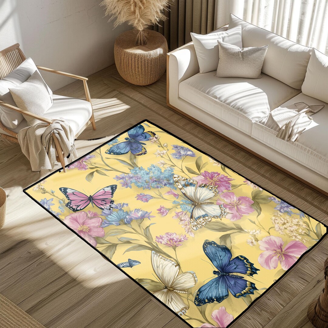 Butterfly Floral Rug, Garden Hobby Rug, Nature Interest Rug, Artistic ...