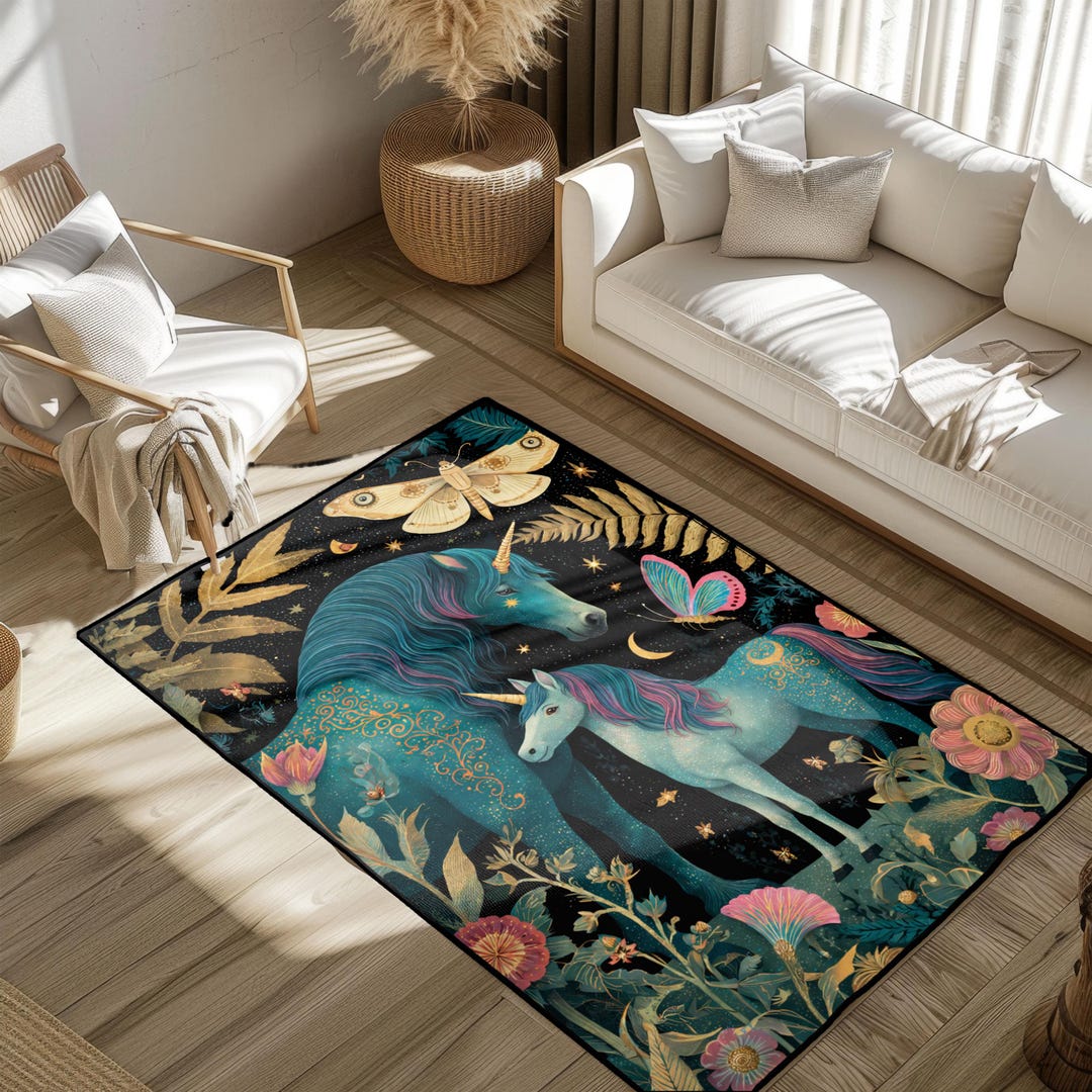 Enchanted Rug Enchanted Forest Unicorn Rug, Mythical Creature Home Decor, Magical ...