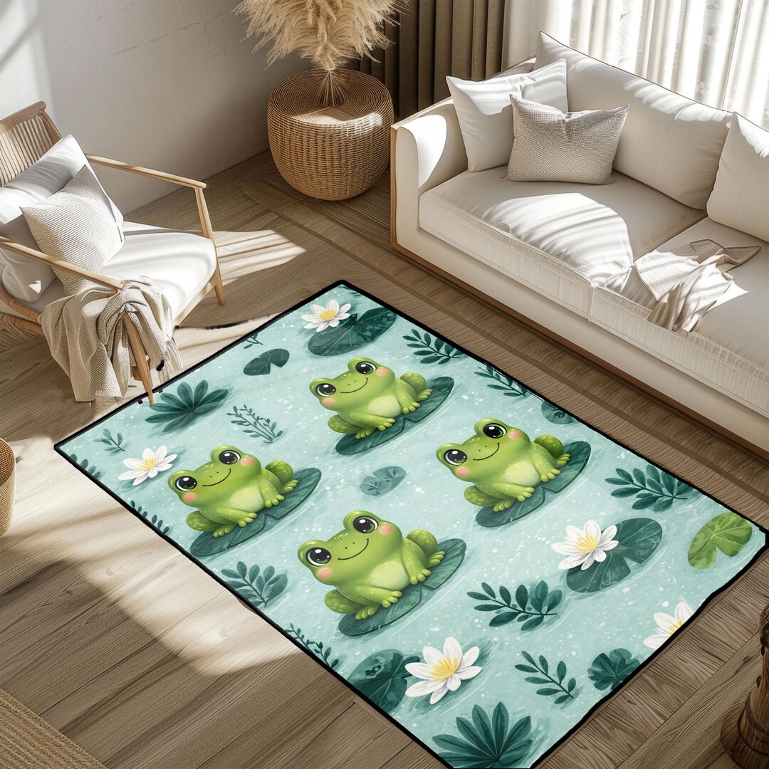 Cute Frog Pond Rug for Kids Room Decor, Whimsical Nursery Area Rug ...