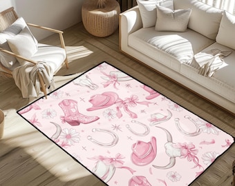 Alfombra vaquera rosa, alfombra con estética western, decoración campestre, bonita alfombra con botas vaqueras, regalo sureño para ella