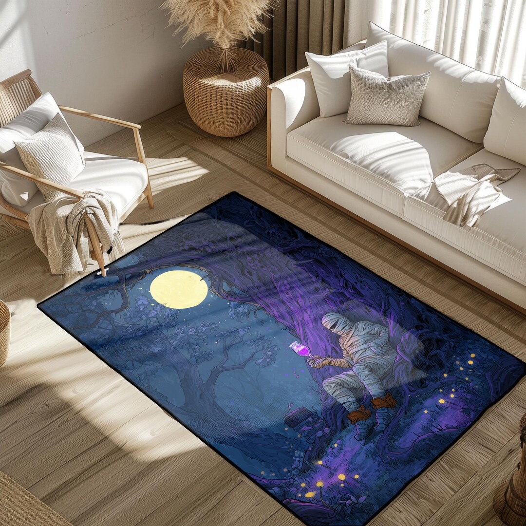Telephone Rug Halloween Mummy Scrolling on Phone Rug, Spooky Forest Full Moon Area ...