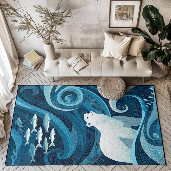 Polar Bear Rug, Arctic Animal Area Rug, Ocean Lover Floor Mat