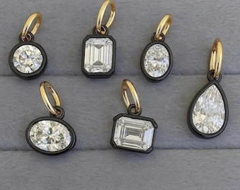 2CT Pear Bezel Necklace, East West Oval Bezel Set Pendant, Solitaire Round Moissanite Pendant, Emerald Bezel Set Solitaire Pendant Necklace
