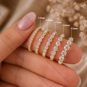 Lab Grown Diamond Full Eternity Round Moissanite Wedding Band 14K Gold Single Prong Band Floating Bubble Band Minimalist Ring Stackable Band