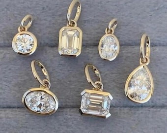 2CT Pear Bezel Necklace, East West Oval Bezel Set Pendant, Solitaire Round Moissanite Pendant, Emerald Bezel Set Solitaire Pendant Necklace