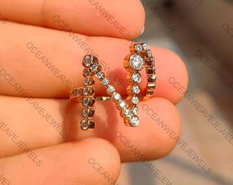 A to Z Alphabetical Word Diamond Ring, Moissanite Diamond Bezel Set Letter Name Engagement Ring, 925 Silver Birthday & Graduation Gift