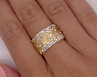 Flush Set Round Cut Diamond Band, CZ Diamond Cigar Band, Cocktail Wide Band, Wedding Engagement Band, Proposal Band, 925 Silver Band