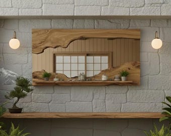 Live Edge Wood Mirror with Shelf – Small Space Wall Organizer