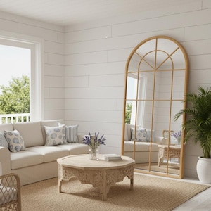 大きな非対称窓ミラー - ファームハウスアクセントミラー