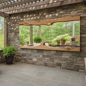 Grote houten wandspiegel met levende rand - rechthoekige natuurlijke spiegel olijfhout - houten spiegel met levende rand - esthetische handgemaakte spiegel