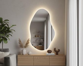 Asymmetrical Wave LED Mirror - Modern Vanity Makeup Mirror