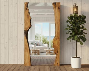 Handmade Live Edge Wood Full Length Mirror – Rustic Organic Frame