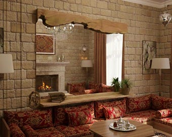 Live edge Mirror with Shelf - Rustic Bathroom Mirror with Ledge - Handmade Wood Mirror with Shelf