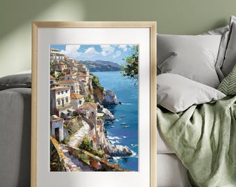 Amalfi Coast Italy Wall Art Printable | Italian Coastal Travel Art | Mediterranean Digital Download