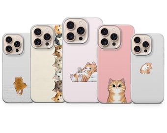 Minimalist Katze Handyhülle süsse Abdeckung für iPhone Iphone 17 Pro Max,16e,15,14,13 & Samsung S25 Ultra, S24FE,A56,A16,Pixel 10XL,9A, 8,7