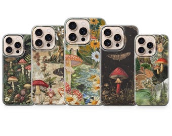 Aesthetic Mushroom Phone Case Coottagecore Cover for Iphone 17 Pro Max,16e,15,14,13&Samsung S25 Ultra, S24FE,A56,A16,Pixel 10XL,9A, 8, 7
