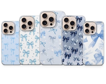 Ribbon Blau Handy Hülle Girly Bow Cover für Iphone 17 Pro Max,16e,15,14,13 & Samsung S25 Ultra, S24FE,A56,A16,Pixel 10XL,9A, 8,7