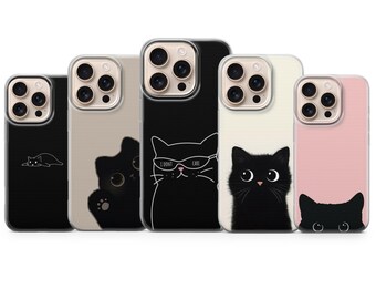 Schwarze Katze Handyhülle Kitten Lover Cover für Iphone 17 Pro Max, 16e, 15,14,13 & Samsung S25 Ultra, S24FE, A56, A16, Pixel 10 XL , 9A , 8, 7